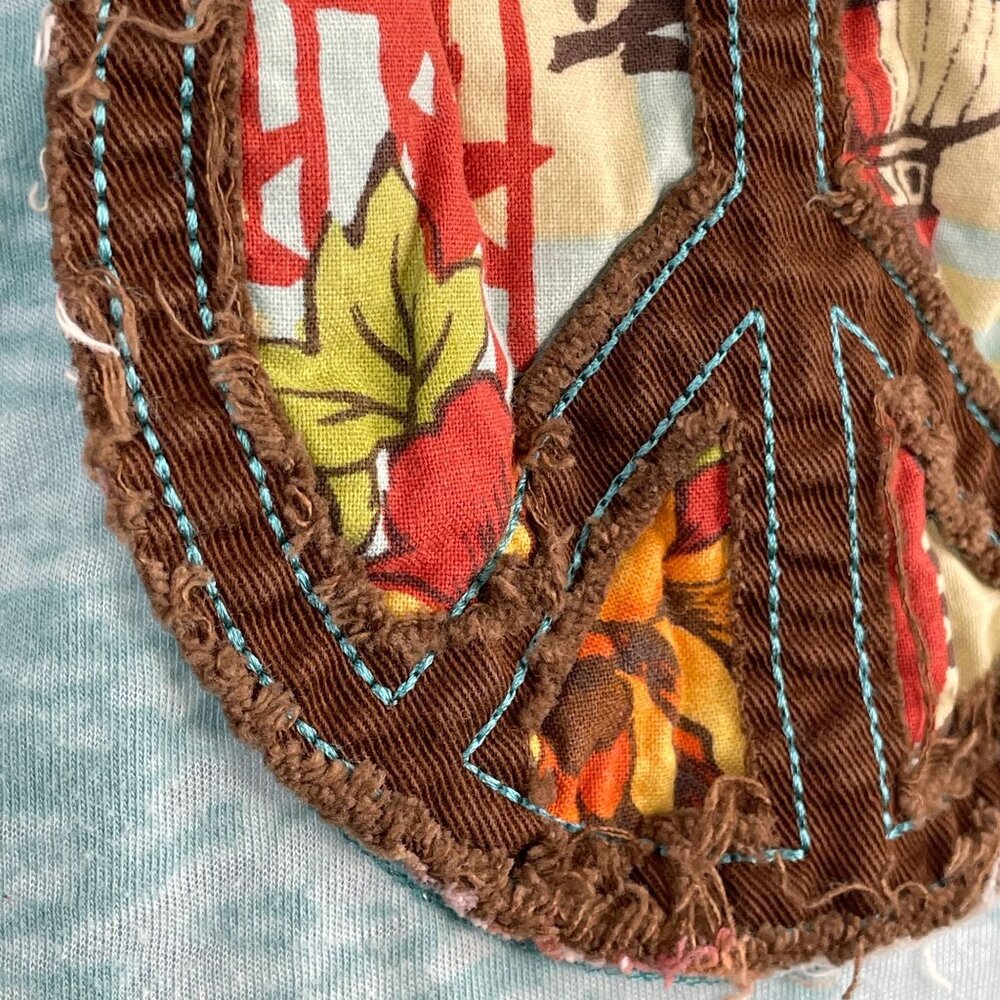 Hippie Tank Top Womens Medium Indie Festival Boho Embroidered Peace Sign Retro - Picture 3 of 16